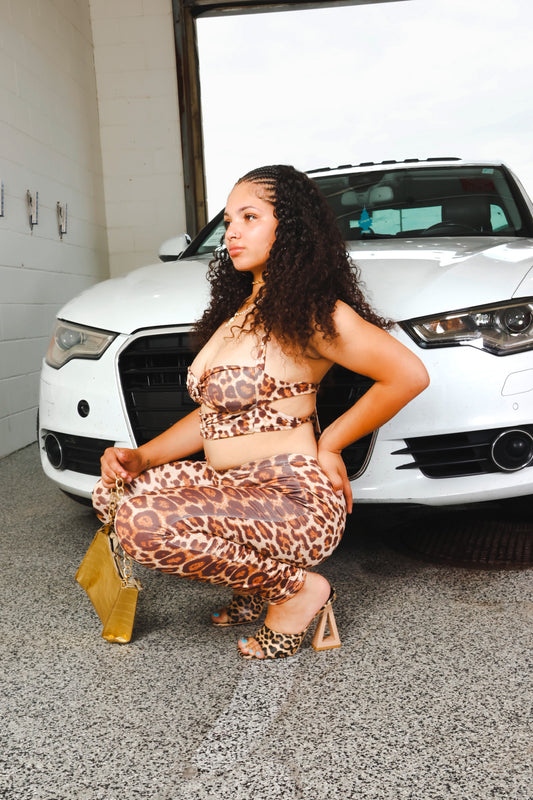 (Pre - Order)Leopard Print Halter Crop Top